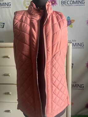 Quilted Coral Sleeveless Puffer Vest